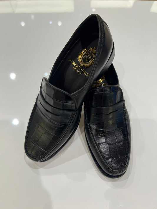 Penny-Loafer Kroko Schwarz