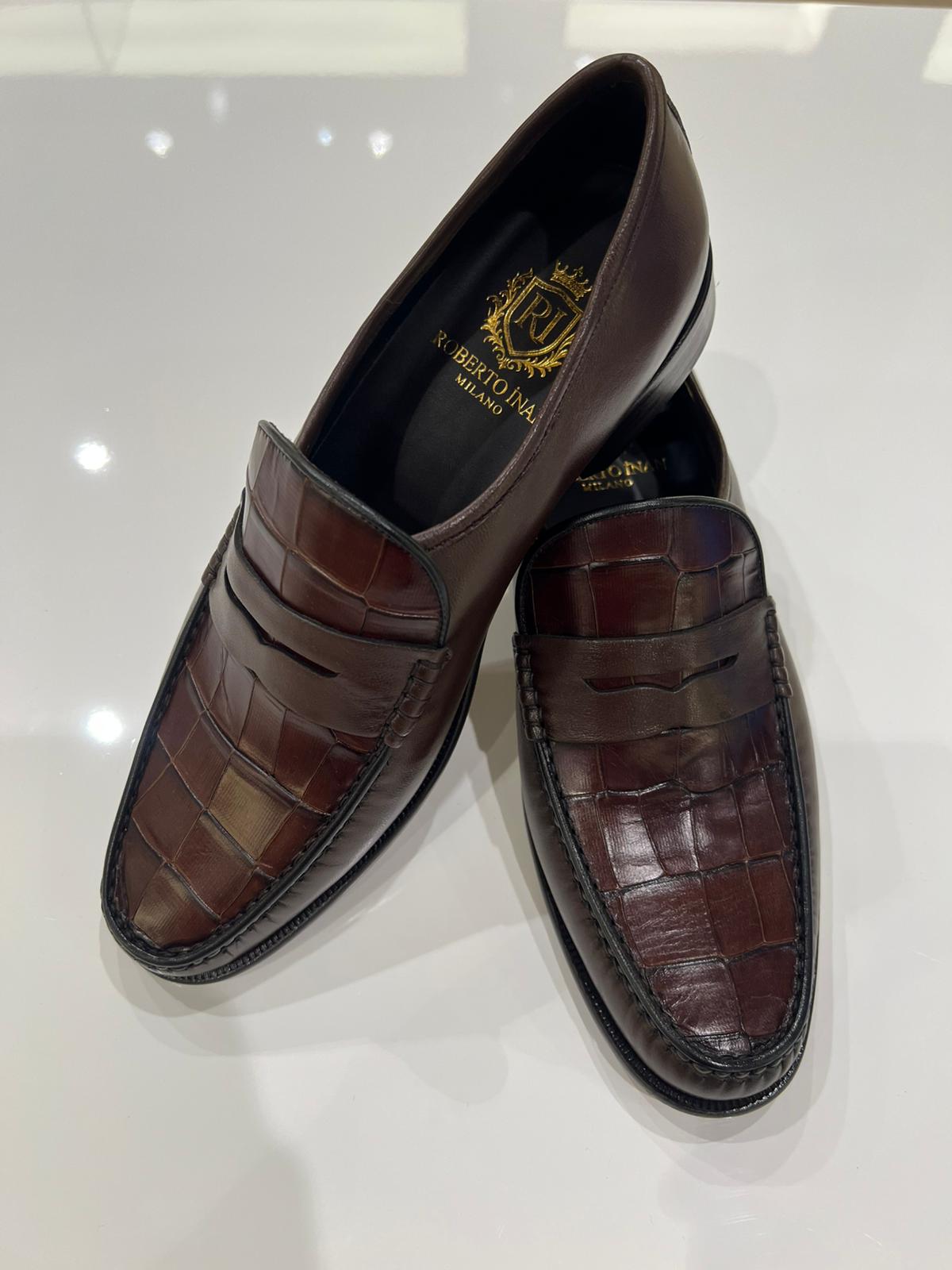 Penny-Loafer Kroko Dunkelbraun