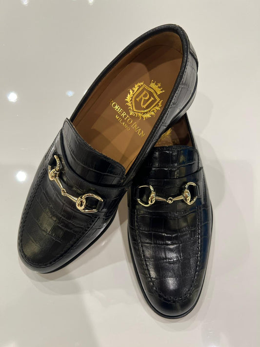 Horsebit-Loafer Kroko Schwarz
