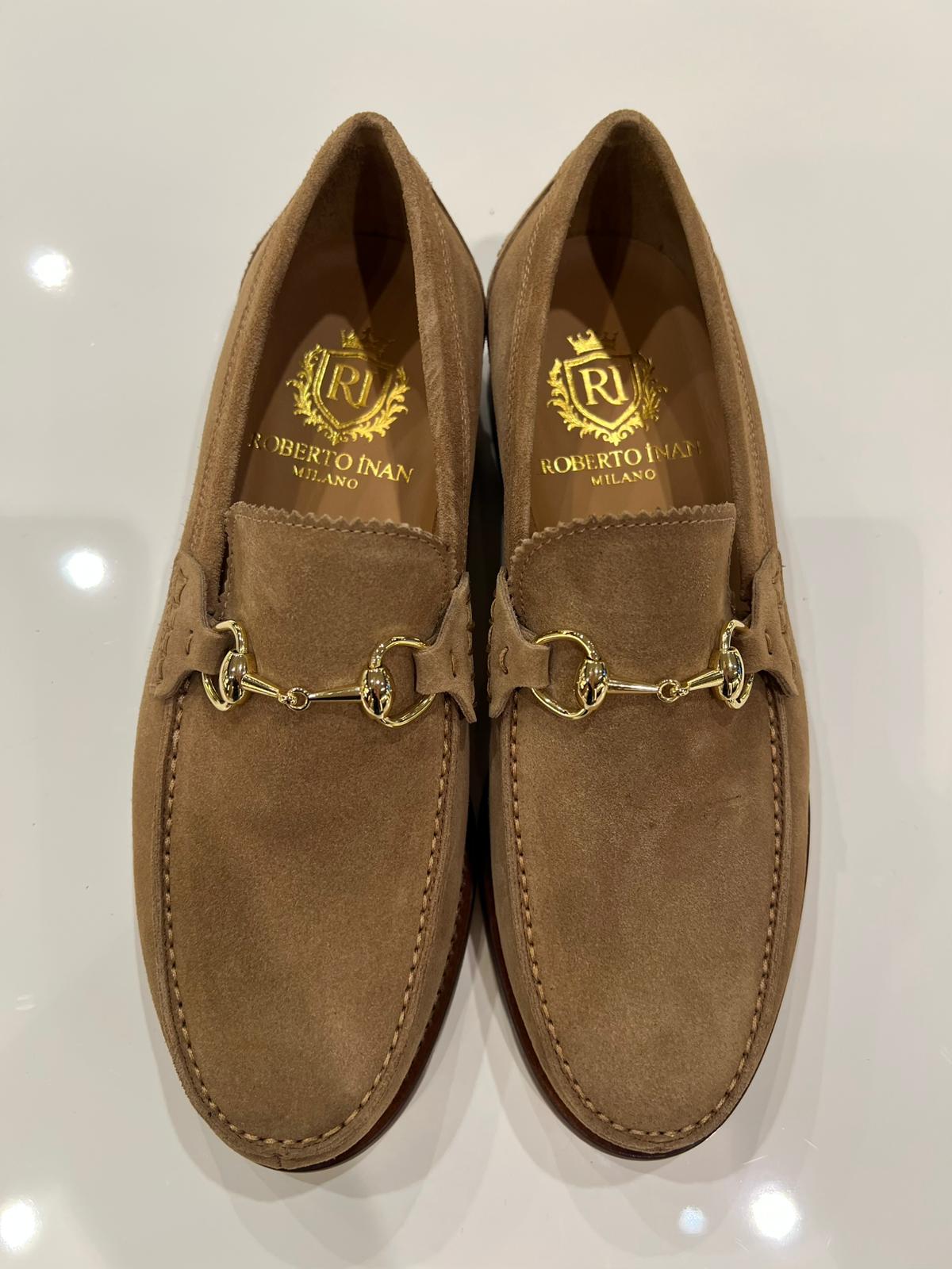 Horsebit-Loafer Kalbsveloursleder Sand