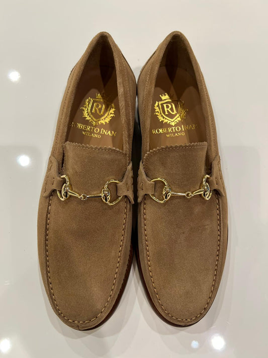 Horsebit-Loafer Kalbsveloursleder Sand