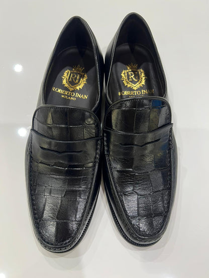 Penny-Loafer Kroko Schwarz