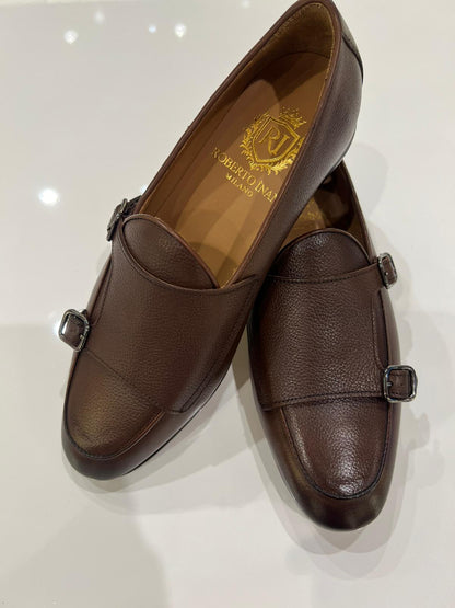 Monk-Loafer genarbtes Kalbsleder Cognacbraun