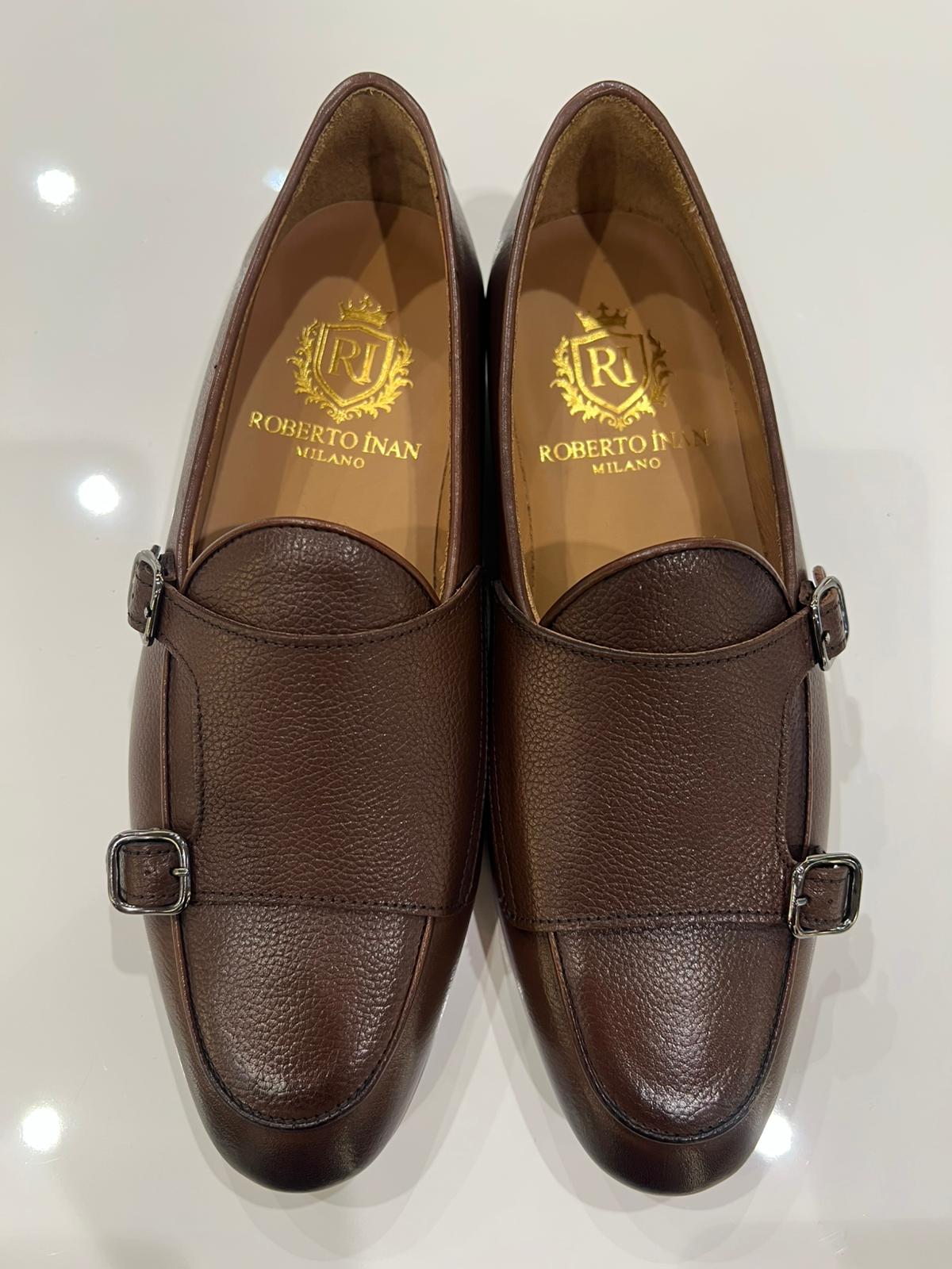 Monk-Loafer genarbtes Kalbsleder Cognacbraun