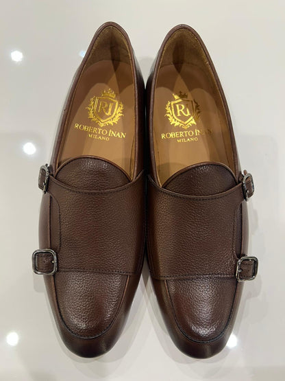 Monk-Loafer genarbtes Kalbsleder Cognacbraun