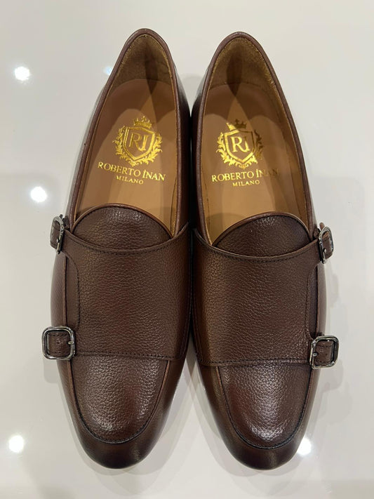 Monk-Loafer genarbtes Kalbsleder Cognacbraun