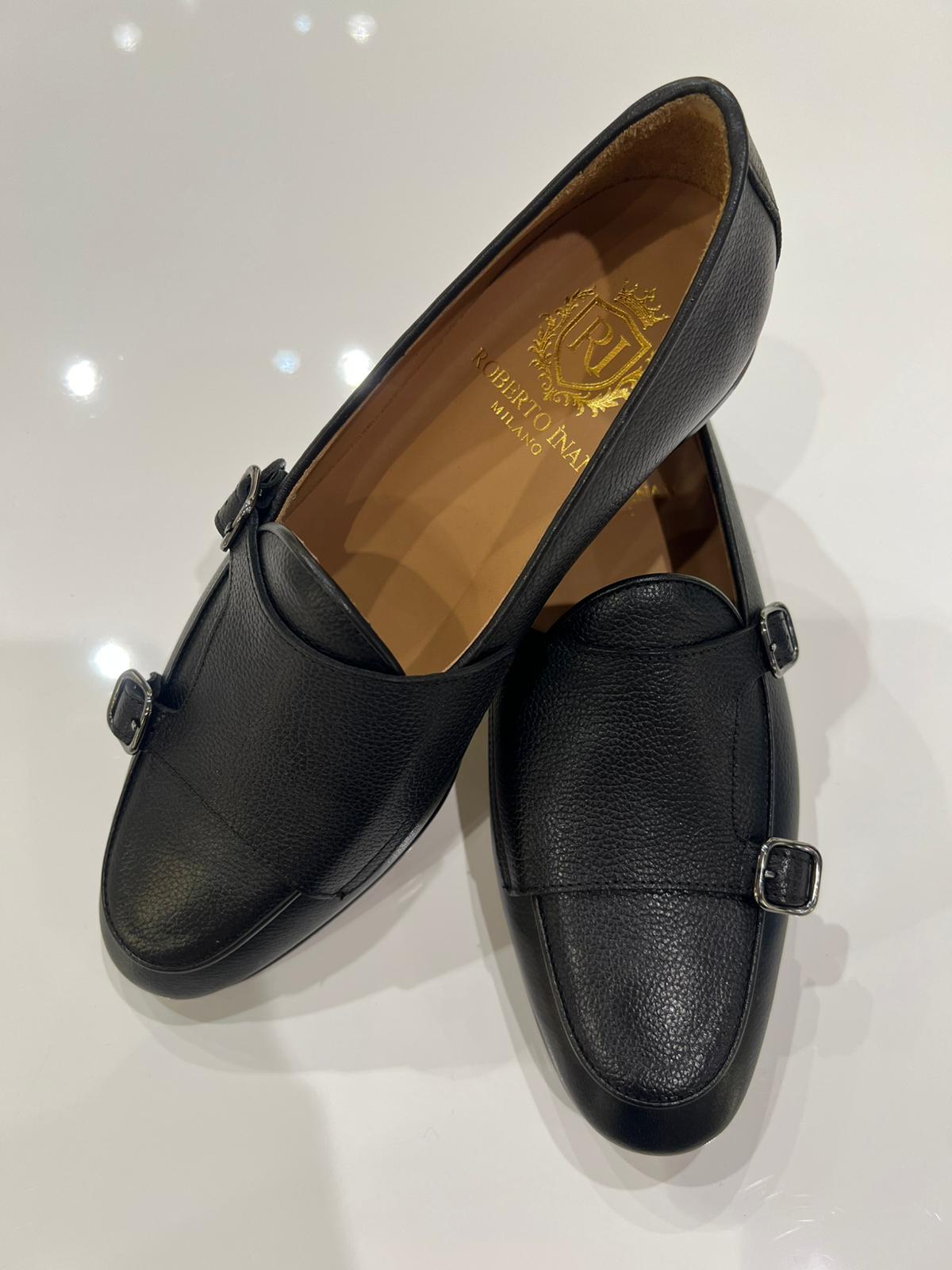 Monk-Loafer genarbtes Kalbsleder Schwarz