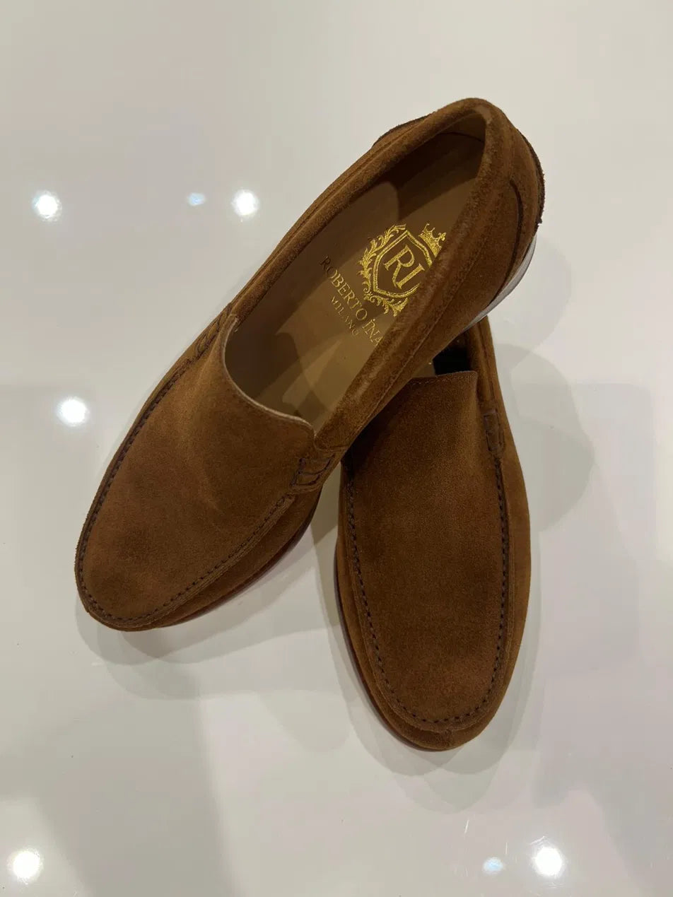 Yacht-Loafer Kalbsveloursleder Cognacbraun
