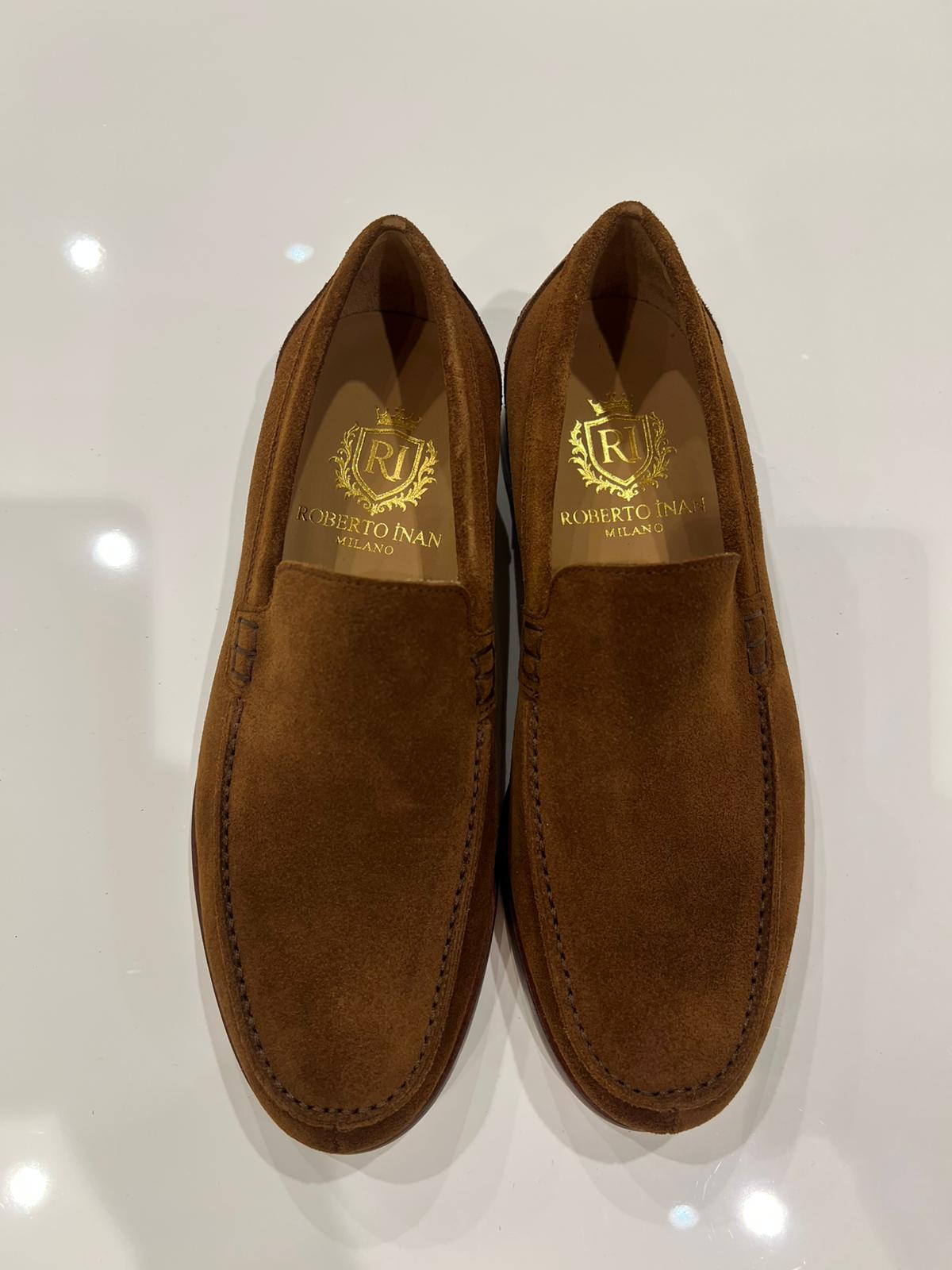 Yacht-Loafer Kalbsveloursleder Cognacbraun